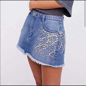 FREE PEOPLE Shine Bright Shine Far Denim MiniSkirt